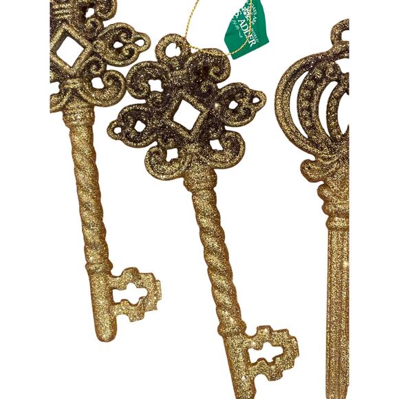 Kurt Adler set of 5 Gold Glitter Key Christmas Tree Ornaments - Picture 4 of 7